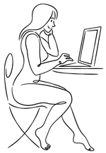Woman sitting at a desk at her computer facing right